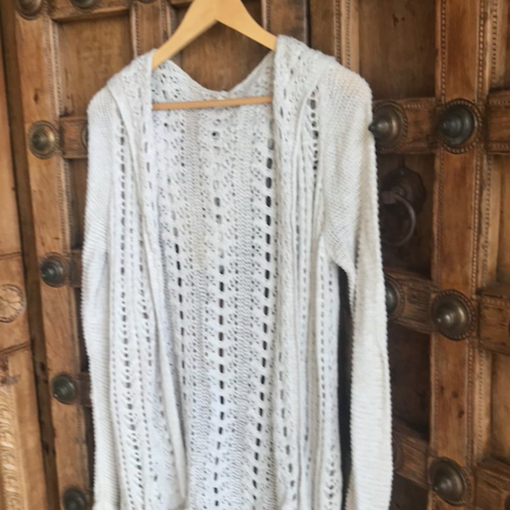 Hollister crochet, white, hooded cardigan, size L